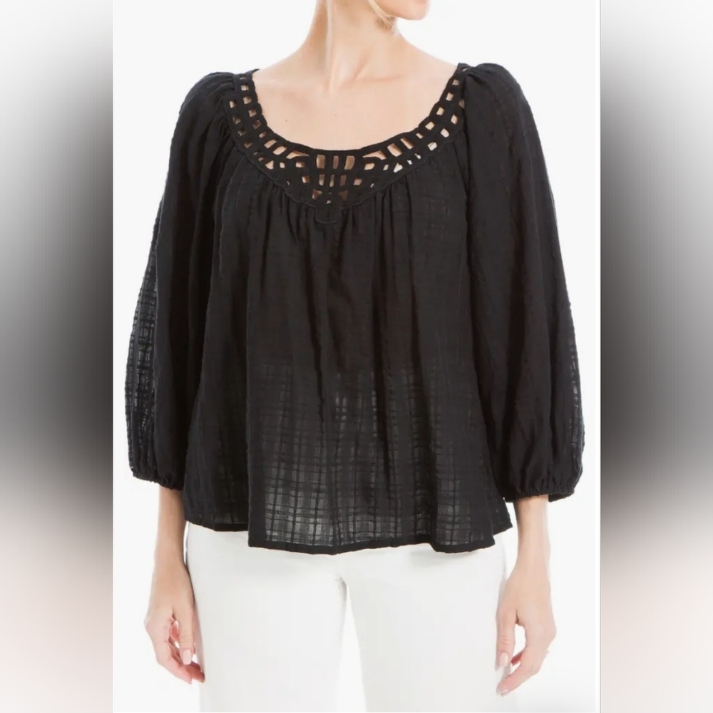 Max Studio Black 100% Cotton Boho Blouse, Size 3X